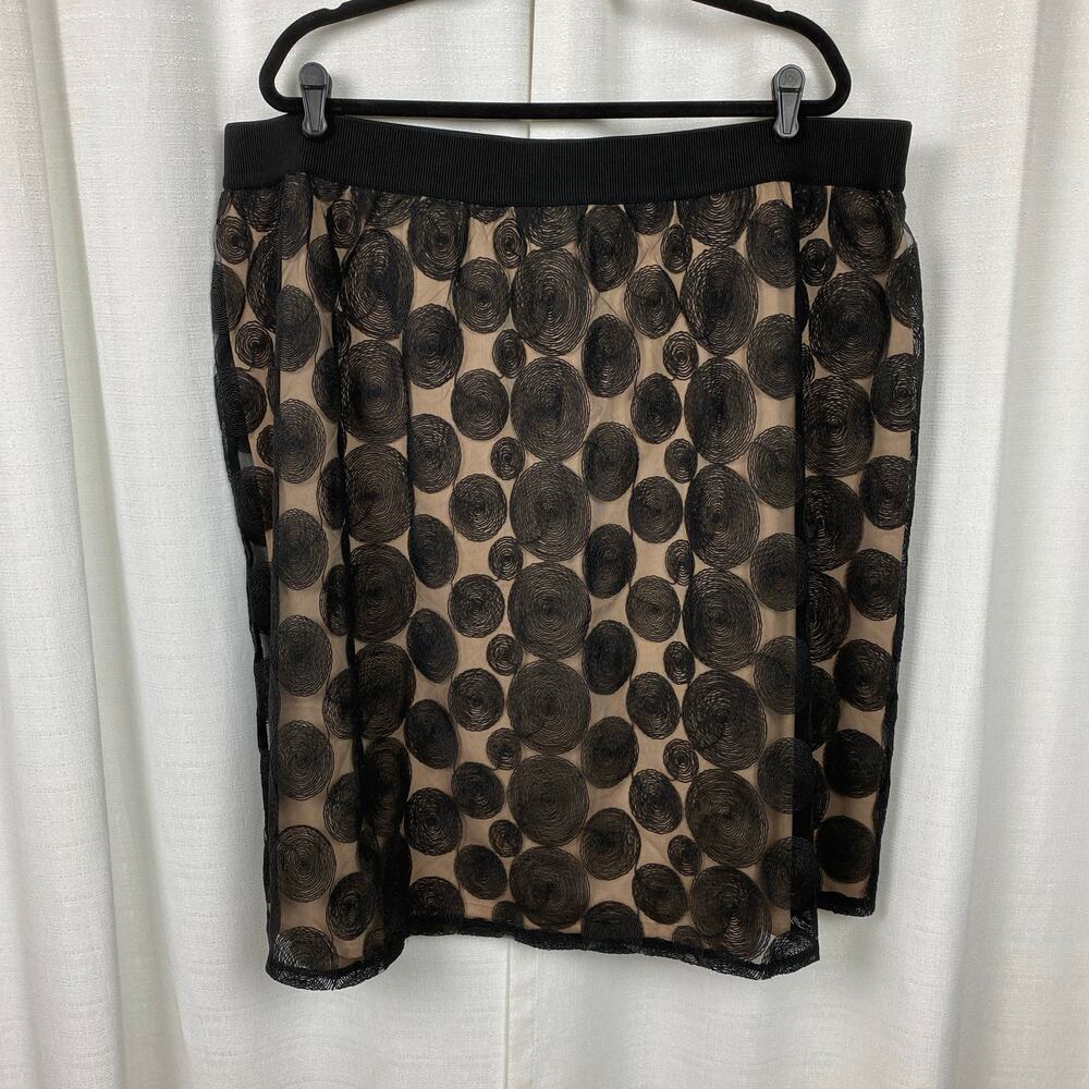 Lane Bryant Black Mesh Circle Print Midi Skirt Sz.26/28 NWT